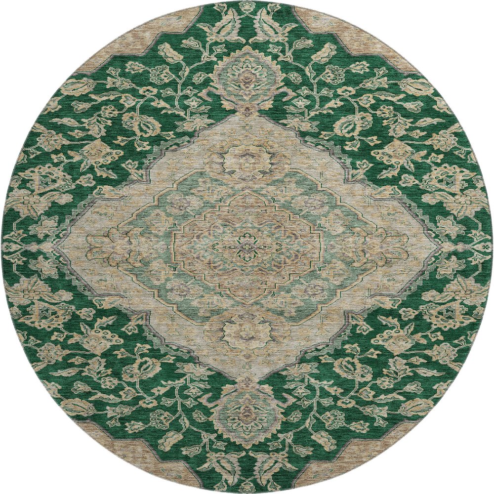 Premium Machine Washable Mayfield AMF1151 Emerald 8' x 8' Round Rug. Picture 1
