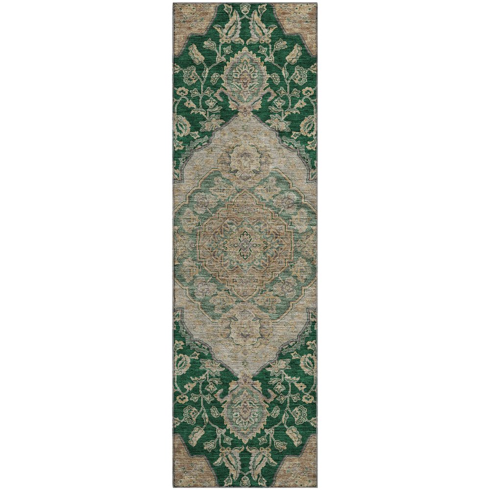 Premium Machine Washable Mayfield AMF1151 Emerald 2'3" x 7'6" Runner Rug. Picture 1