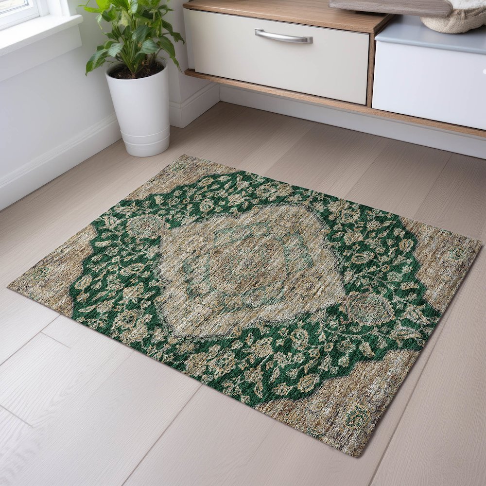 Premium Machine Washable Mayfield AMF1151 Emerald 1'8" x 2'6" Rug. Picture 5