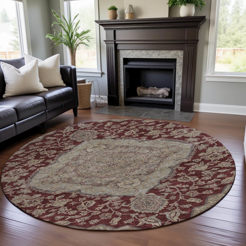 Premium Machine Washable Mayfield AMF1151 Garnet 8' x 8' Round Rug. Picture 5