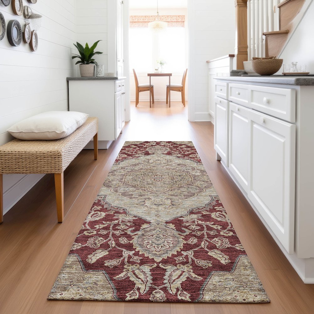 Premium Machine Washable Mayfield AMF1151 Garnet 2'3" x 7'6" Runner Rug. Picture 5