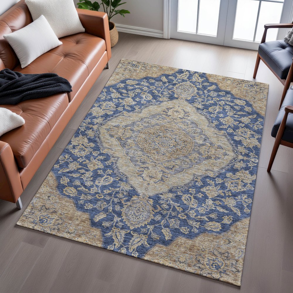 Premium Machine Washable Mayfield AMF1151 Navy 2'6" x 3'10" Rug. Picture 6