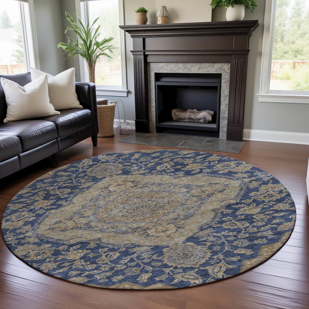 Premium Machine Washable Mayfield AMF1151 Navy 8' x 8' Round Rug. Picture 5