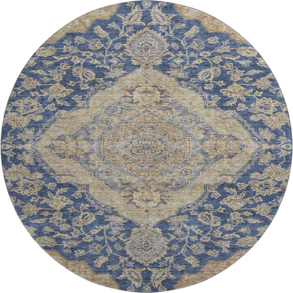 Premium Machine Washable Mayfield AMF1151 Navy 8' x 8' Round Rug. Picture 1
