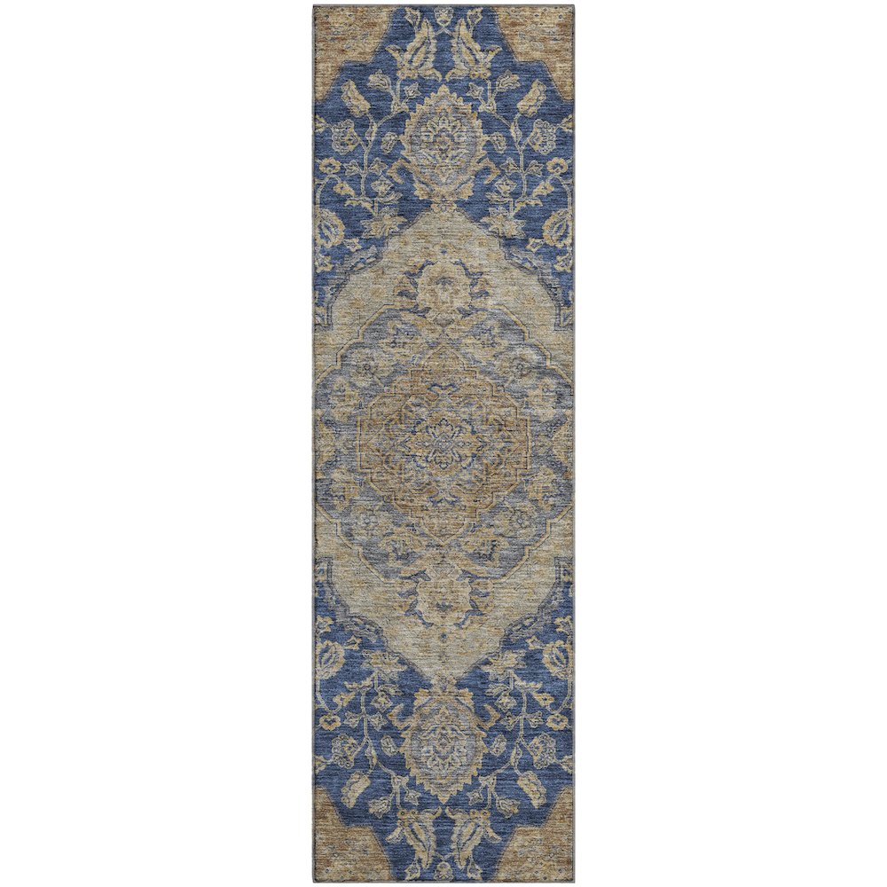 Premium Machine Washable Mayfield AMF1151 Navy 2'3" x 7'6" Runner Rug. Picture 1