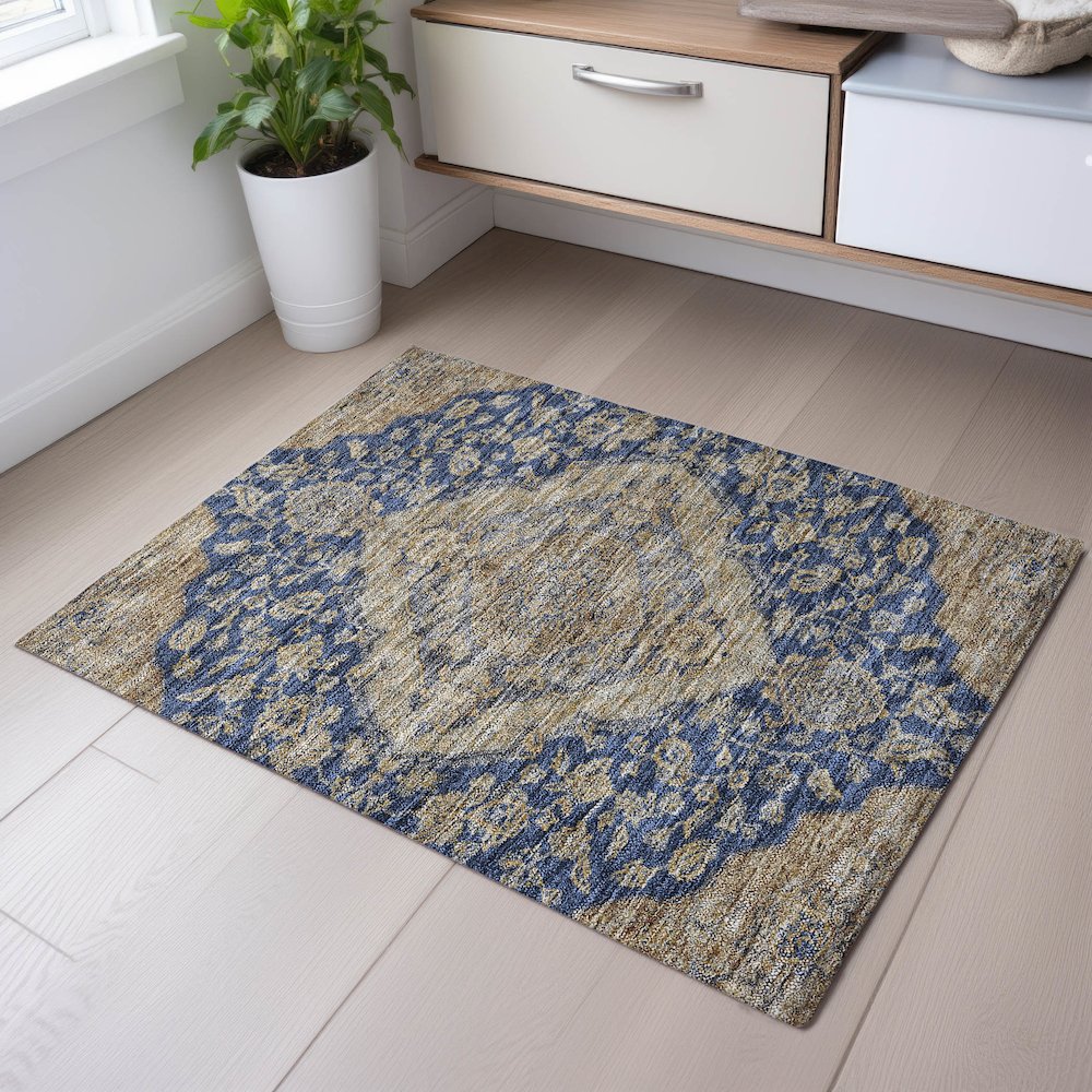 Premium Machine Washable Mayfield AMF1151 Navy 1'8" x 2'6" Rug. Picture 5