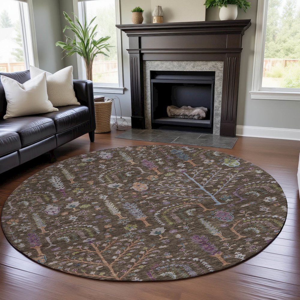 Premium Machine Washable Mayfield AMF1152 Brown 8' x 8' Round Rug. Picture 5