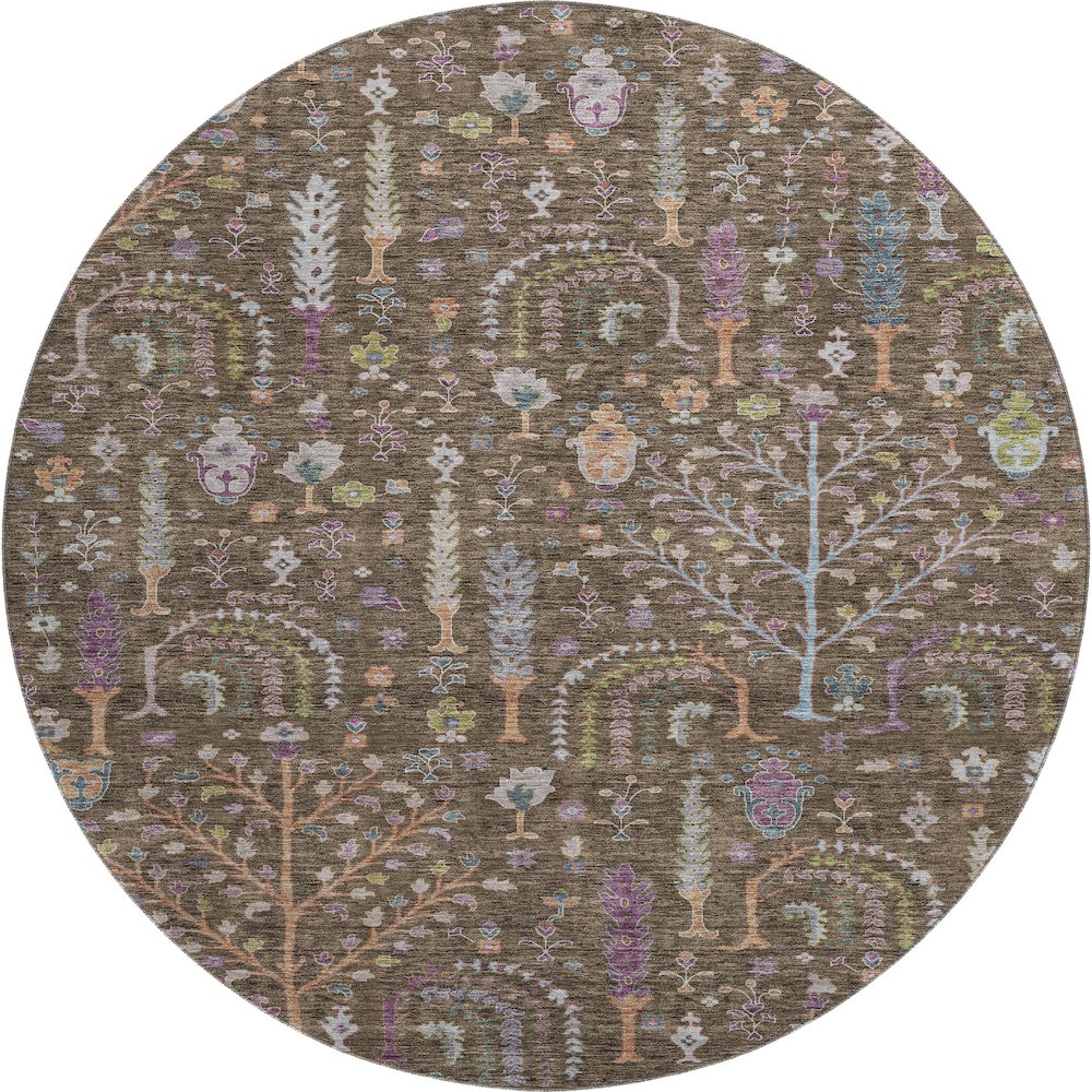 Premium Machine Washable Mayfield AMF1152 Brown 8' x 8' Round Rug. Picture 1