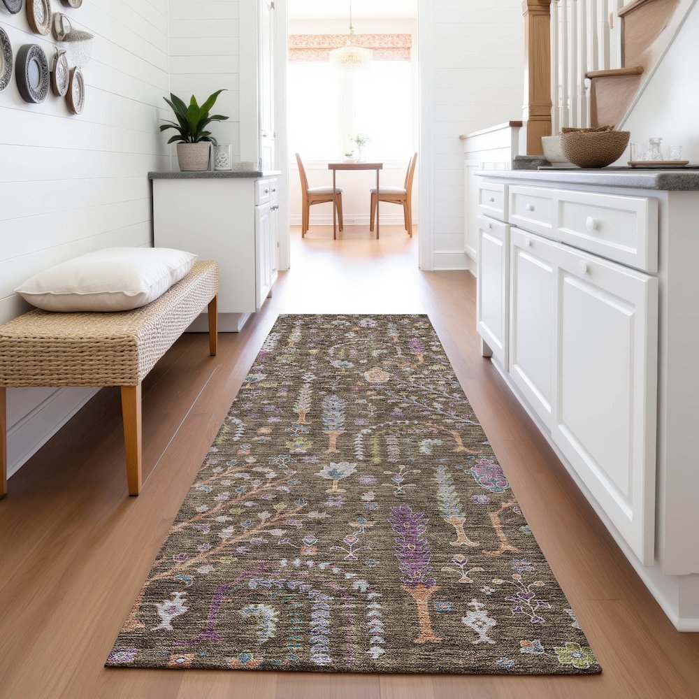 Premium Machine Washable Mayfield AMF1152 Brown 2'3" x 7'6" Runner Rug. Picture 5
