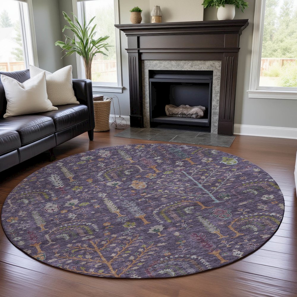 Premium Machine Washable Mayfield AMF1152 Eggplant 8' x 8' Round Rug. Picture 5