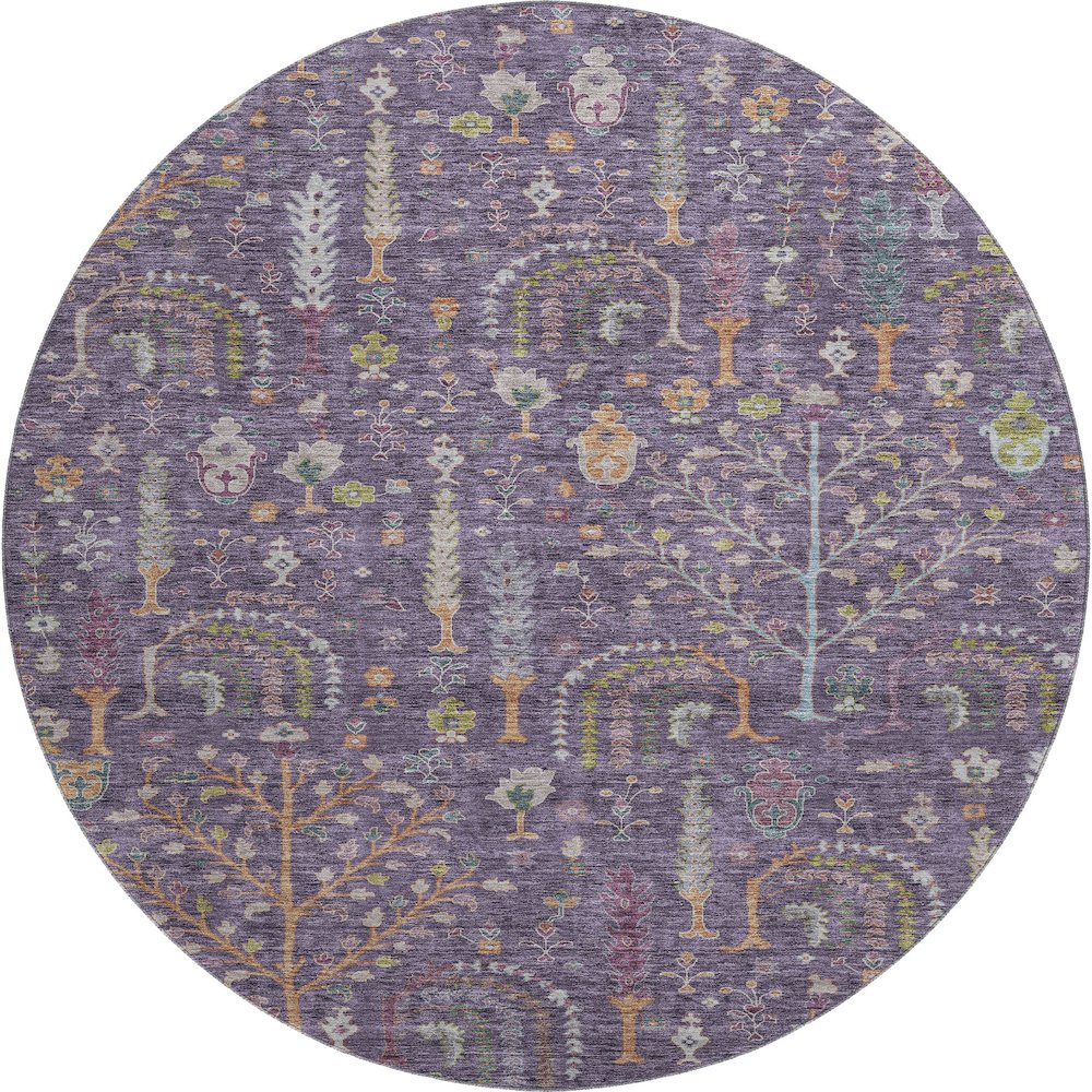 Premium Machine Washable Mayfield AMF1152 Eggplant 8' x 8' Round Rug. Picture 1