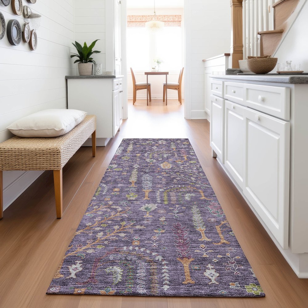 Premium Machine Washable Mayfield AMF1152 Eggplant 2'3" x 7'6" Runner Rug. Picture 5