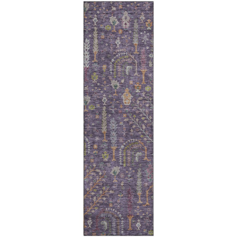 Premium Machine Washable Mayfield AMF1152 Eggplant 2'3" x 7'6" Runner Rug. Picture 1