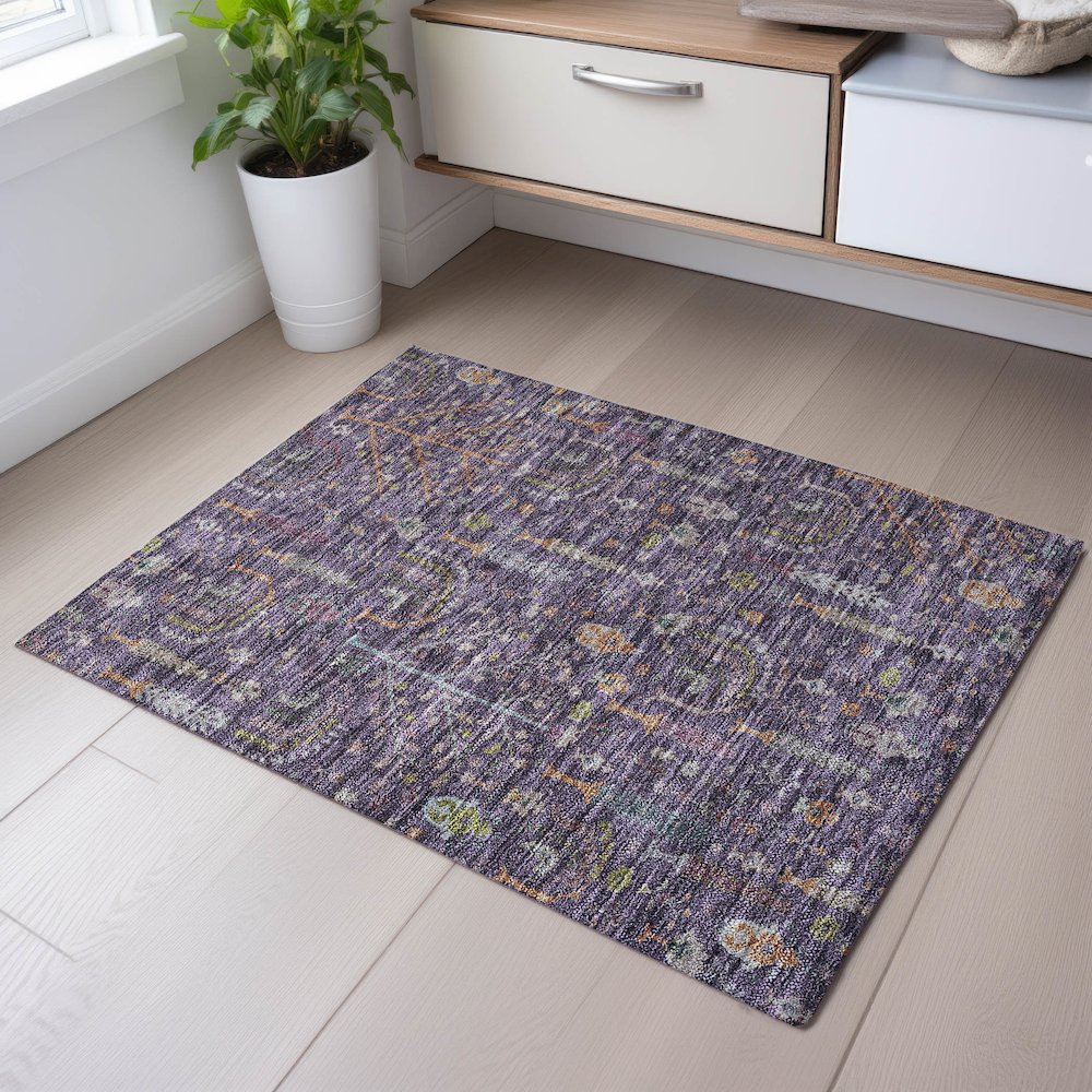 Premium Machine Washable Mayfield AMF1152 Eggplant 1'8" x 2'6" Rug. Picture 5