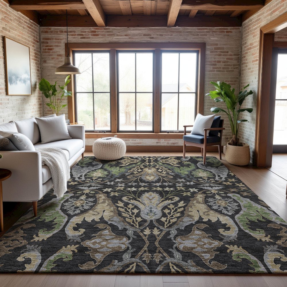Premium Machine Washable Mayfield AMF1153 Black 2'6" x 3'10" Rug. Picture 5