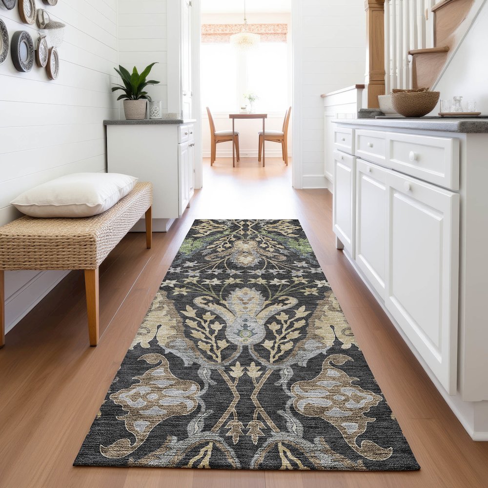 Premium Machine Washable Mayfield AMF1153 Black 2'3" x 7'6" Runner Rug. Picture 5