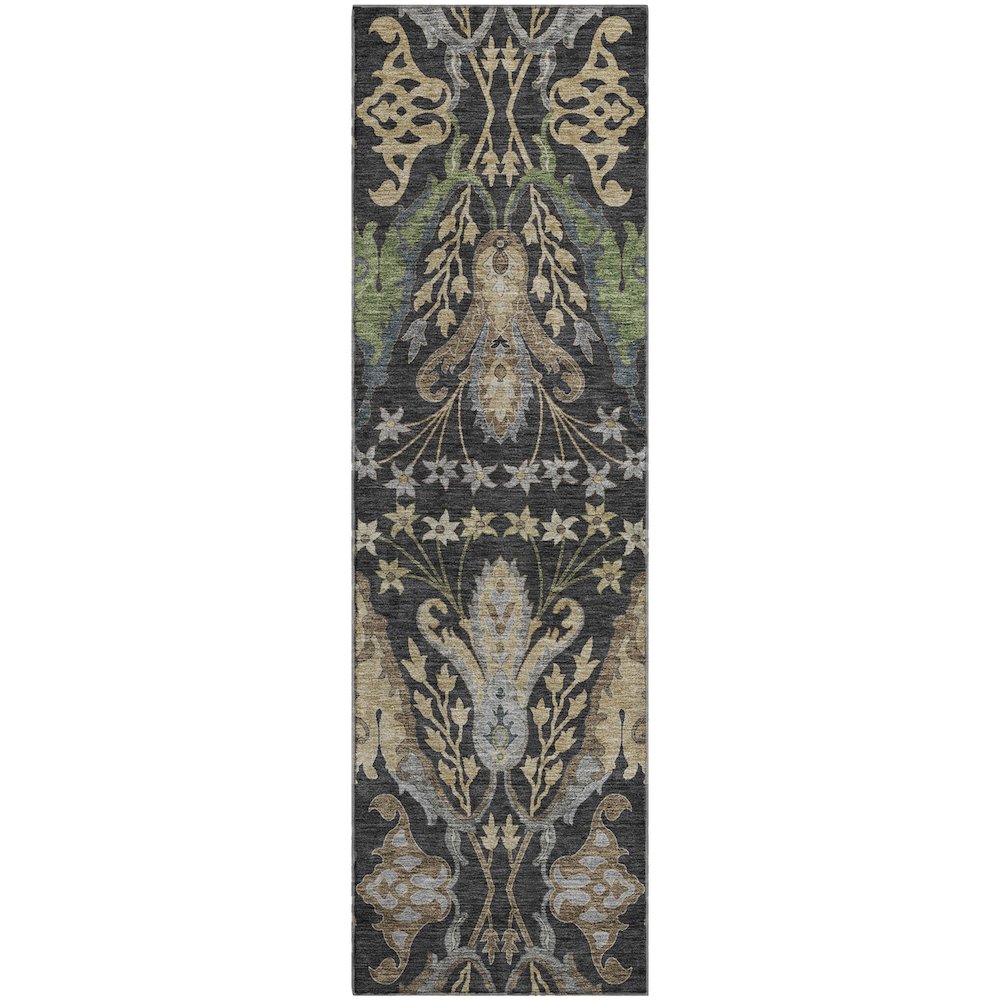 Premium Machine Washable Mayfield AMF1153 Black 2'3" x 7'6" Runner Rug. Picture 1