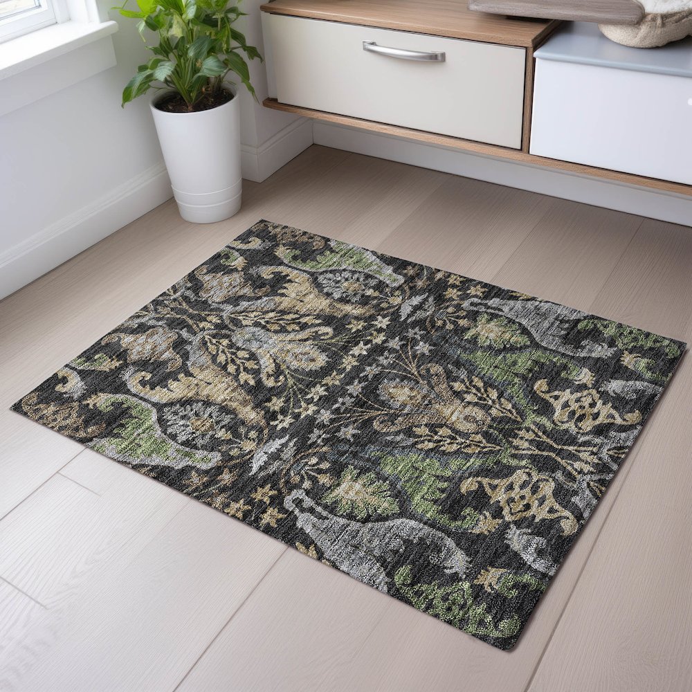 Premium Machine Washable Mayfield AMF1153 Black 1'8" x 2'6" Rug. Picture 5