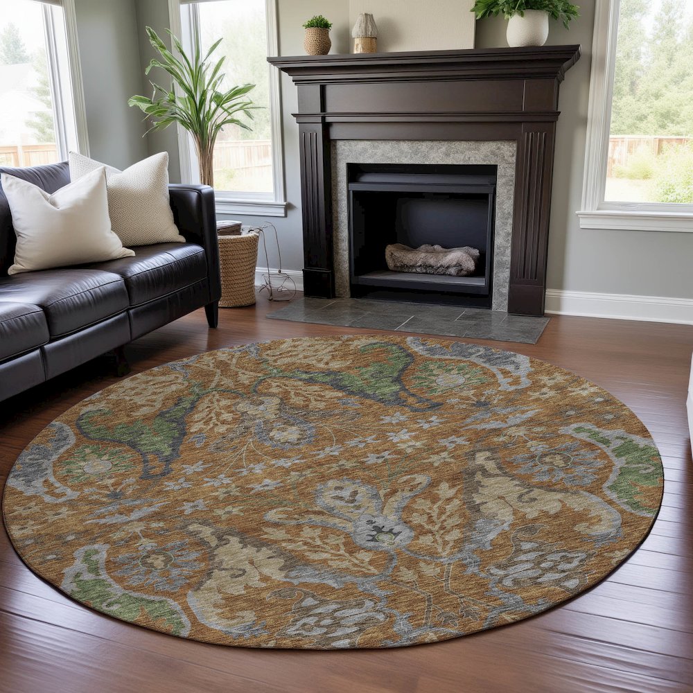 Premium Machine Washable Mayfield AMF1153 Copper 8' x 8' Round Rug. Picture 5