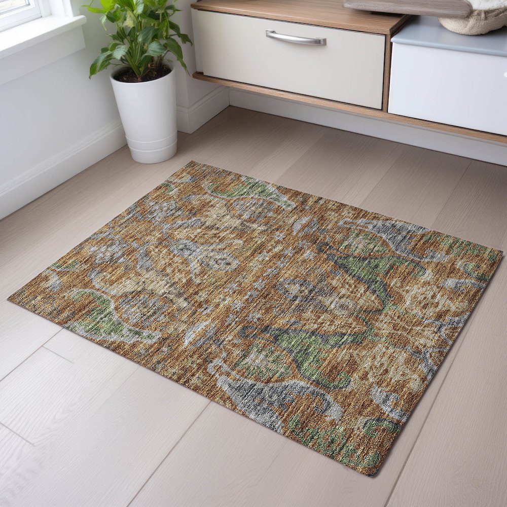 Premium Machine Washable Mayfield AMF1153 Copper 1'8" x 2'6" Rug. Picture 5
