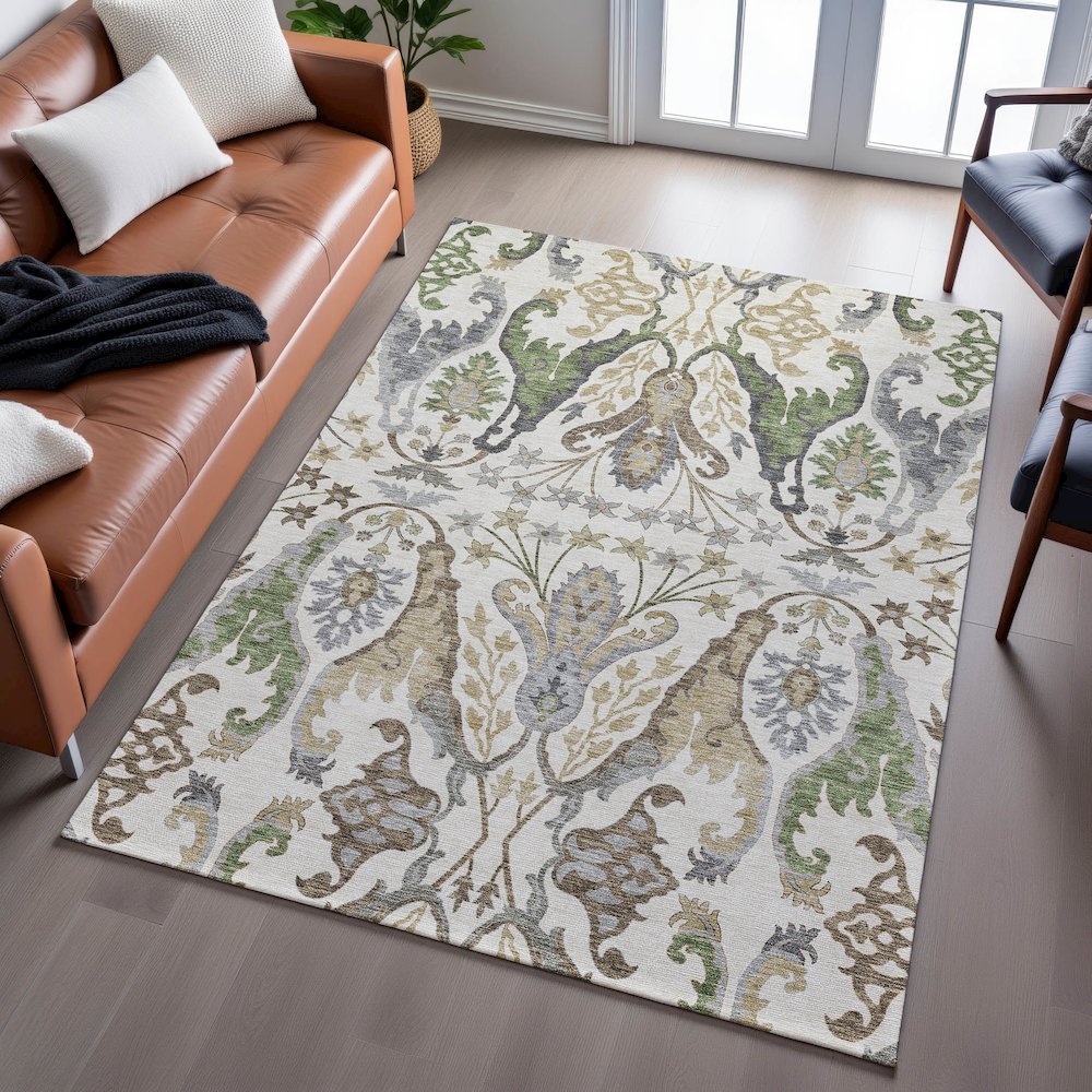 Premium Machine Washable Mayfield AMF1153 Ivory 2'6" x 3'10" Rug. Picture 6
