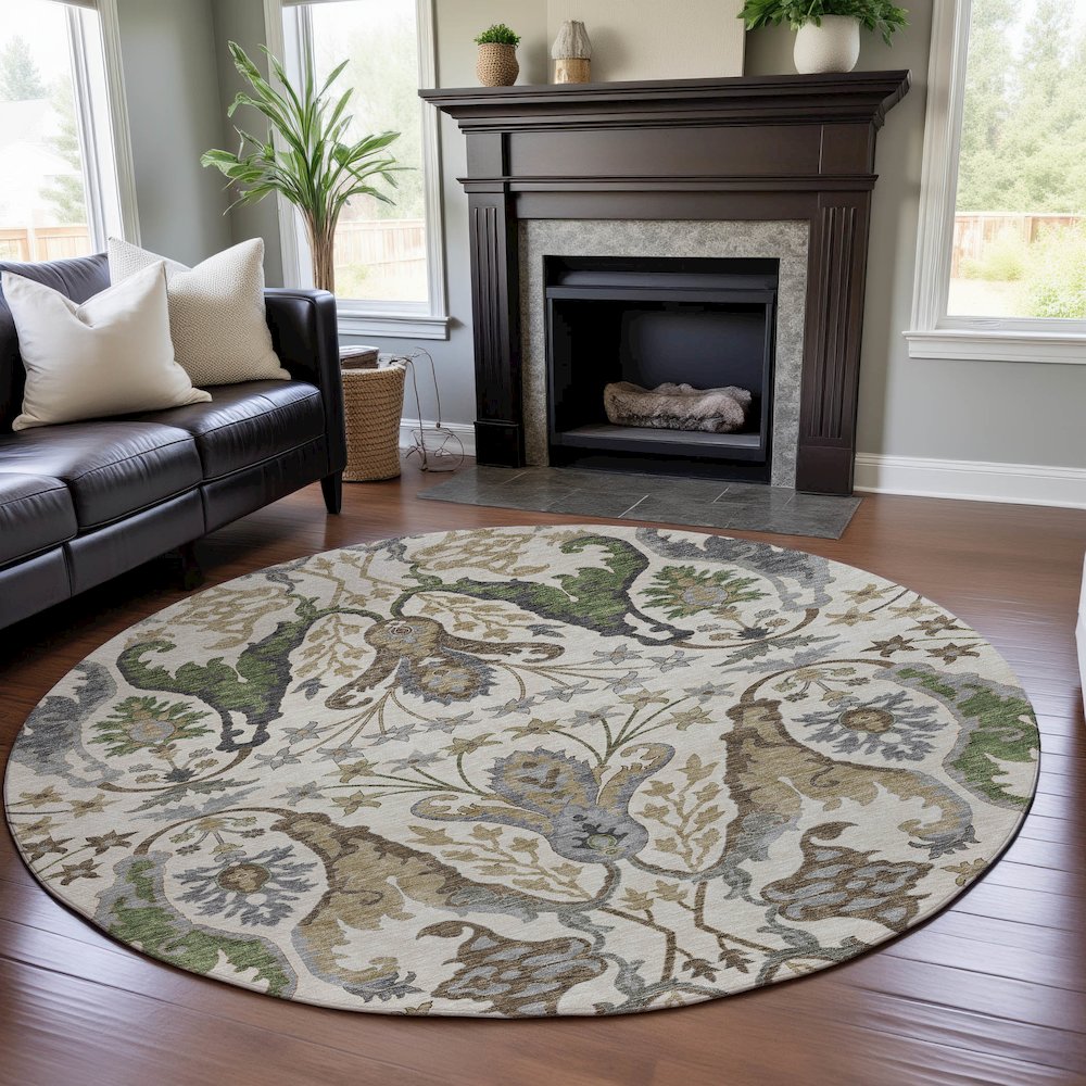 Premium Machine Washable Mayfield AMF1153 Ivory 8' x 8' Round Rug. Picture 5