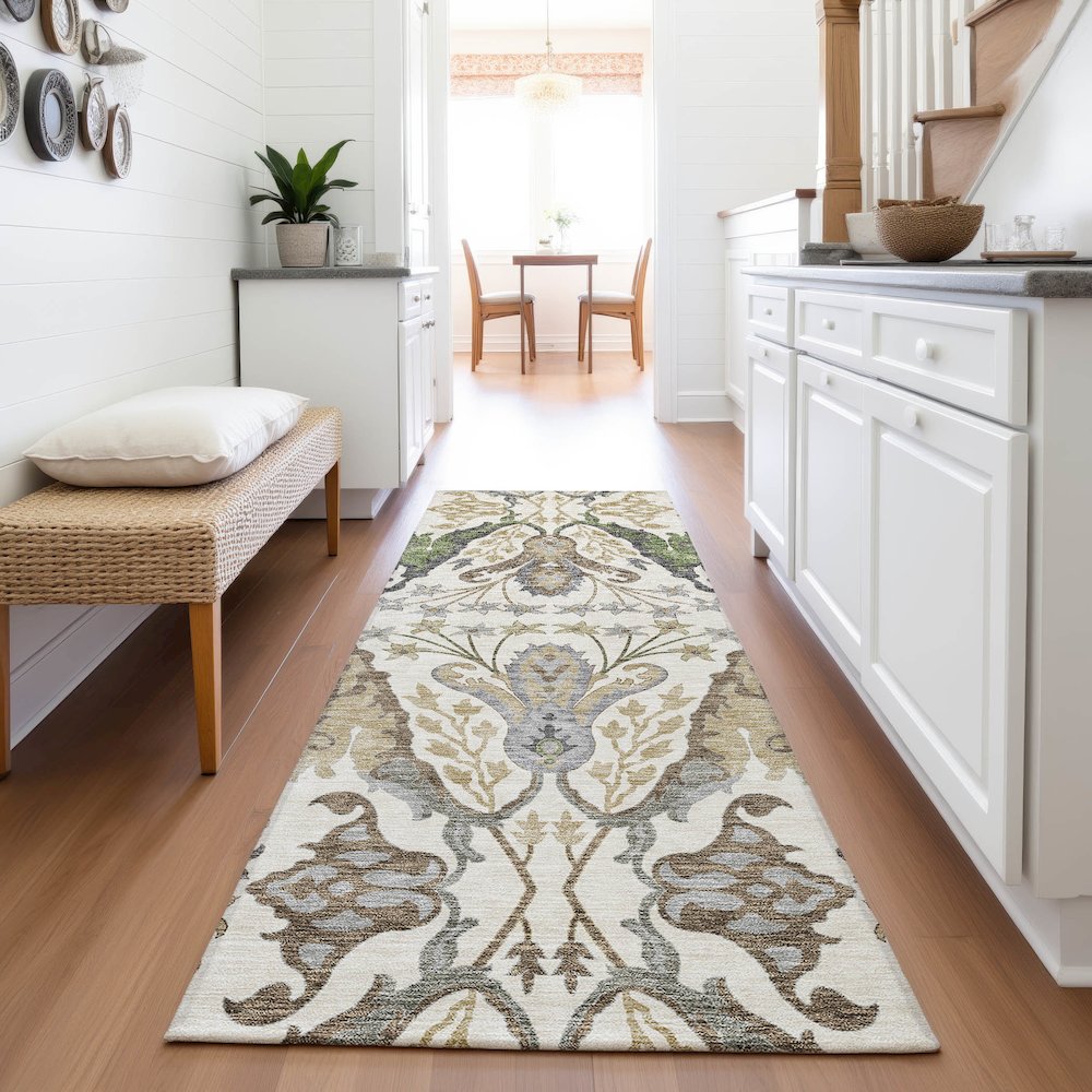 Premium Machine Washable Mayfield AMF1153 Ivory 2'3" x 7'6" Runner Rug. Picture 5