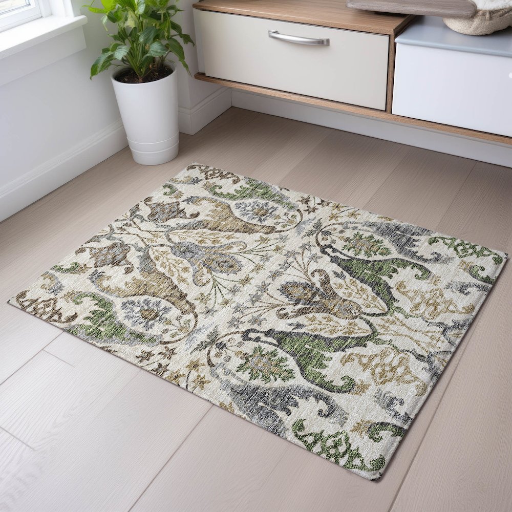 Premium Machine Washable Mayfield AMF1153 Ivory 1'8" x 2'6" Rug. Picture 5