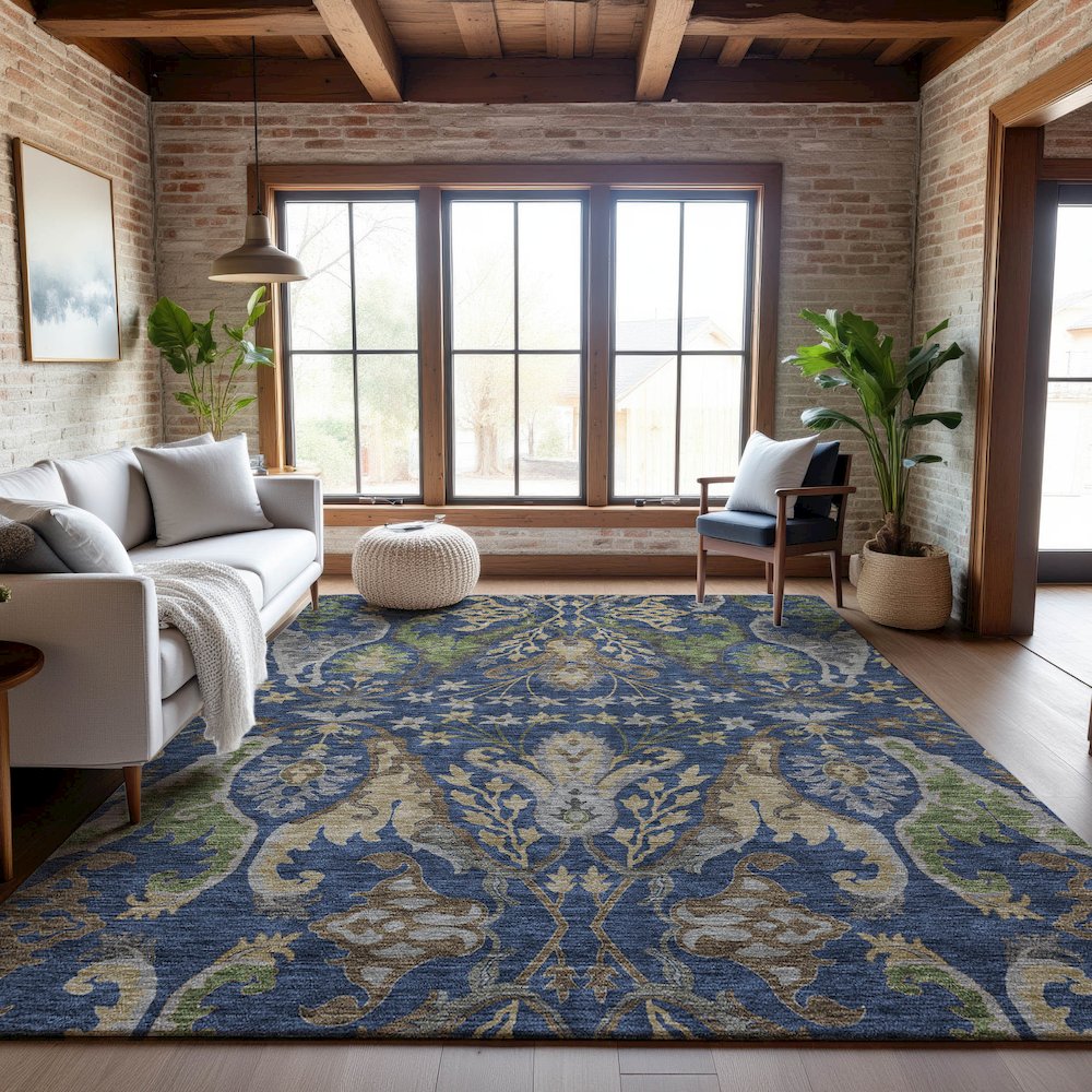 Premium Machine Washable Mayfield AMF1153 Navy 2'6" x 3'10" Rug. Picture 5