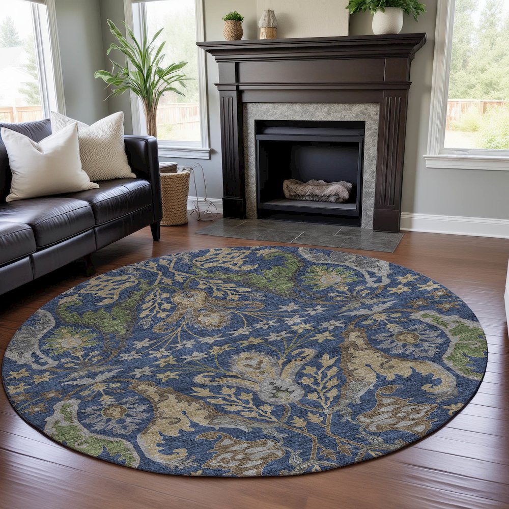 Premium Machine Washable Mayfield AMF1153 Navy 8' x 8' Round Rug. Picture 5