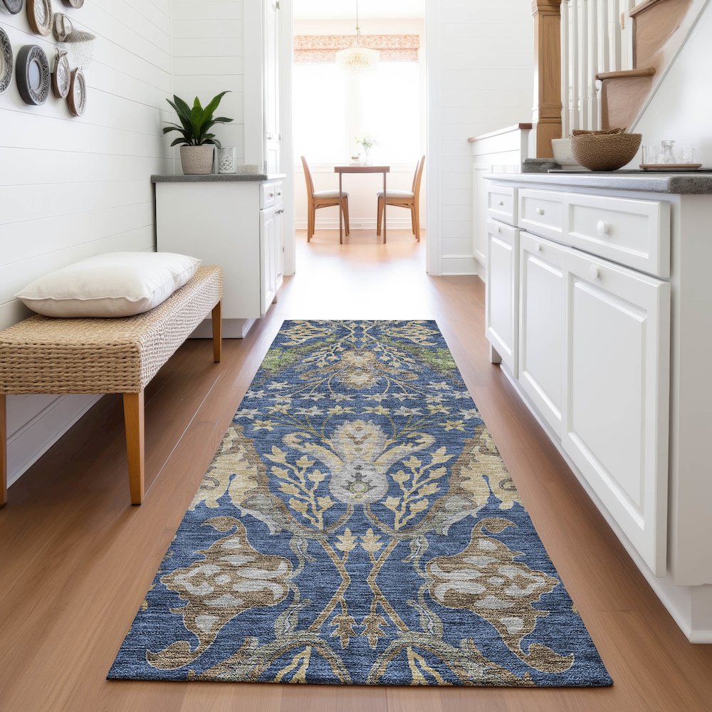 Premium Machine Washable Mayfield AMF1153 Navy 2'3" x 7'6" Runner Rug. Picture 5