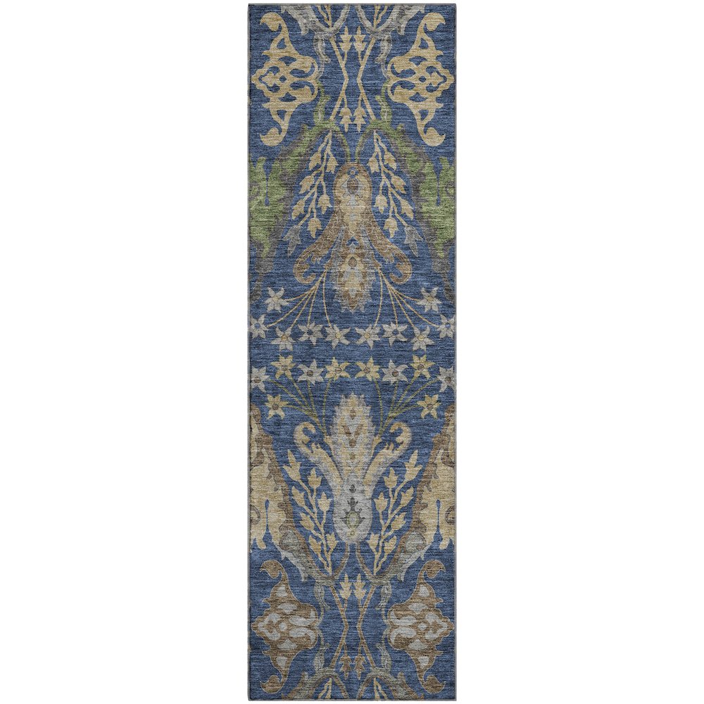 Premium Machine Washable Mayfield AMF1153 Navy 2'3" x 7'6" Runner Rug. Picture 1