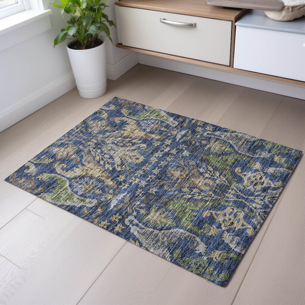 Premium Machine Washable Mayfield AMF1153 Navy 1'8" x 2'6" Rug. Picture 5