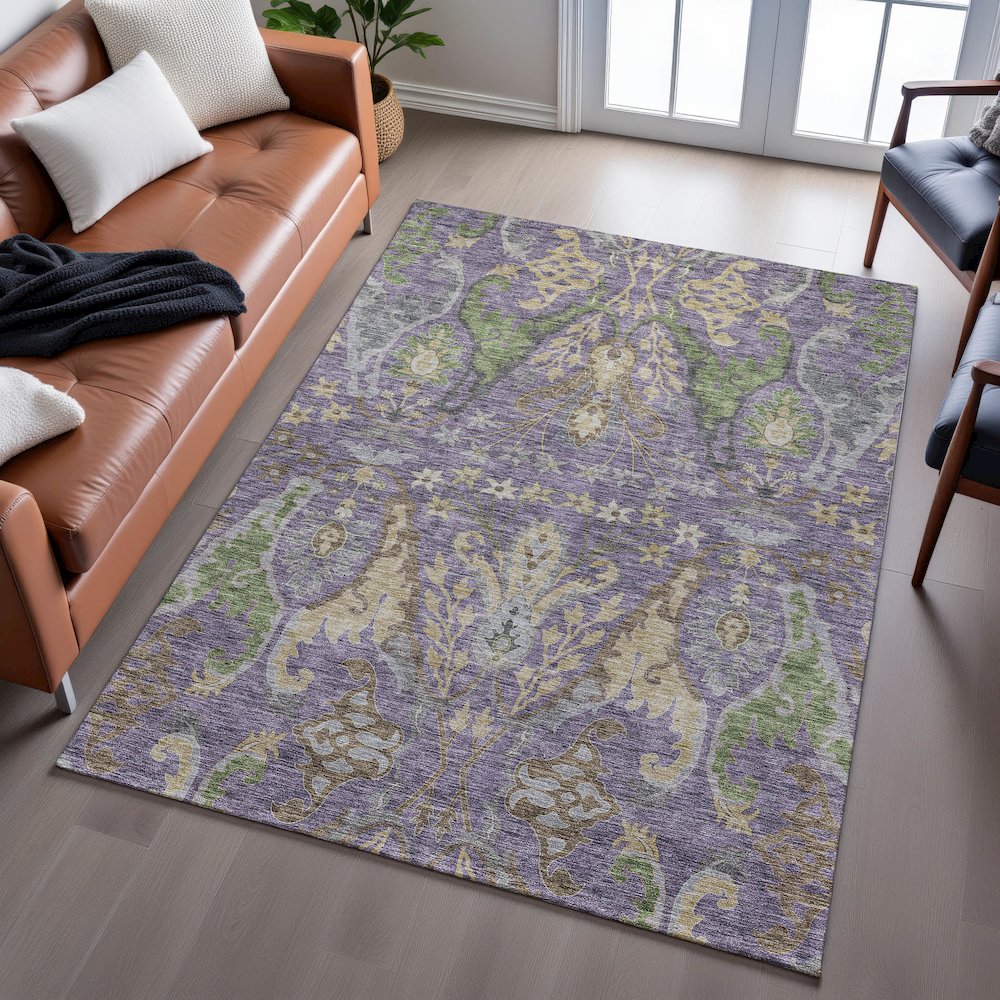 Premium Machine Washable Mayfield AMF1153 Purple 2'6" x 3'10" Rug. Picture 6