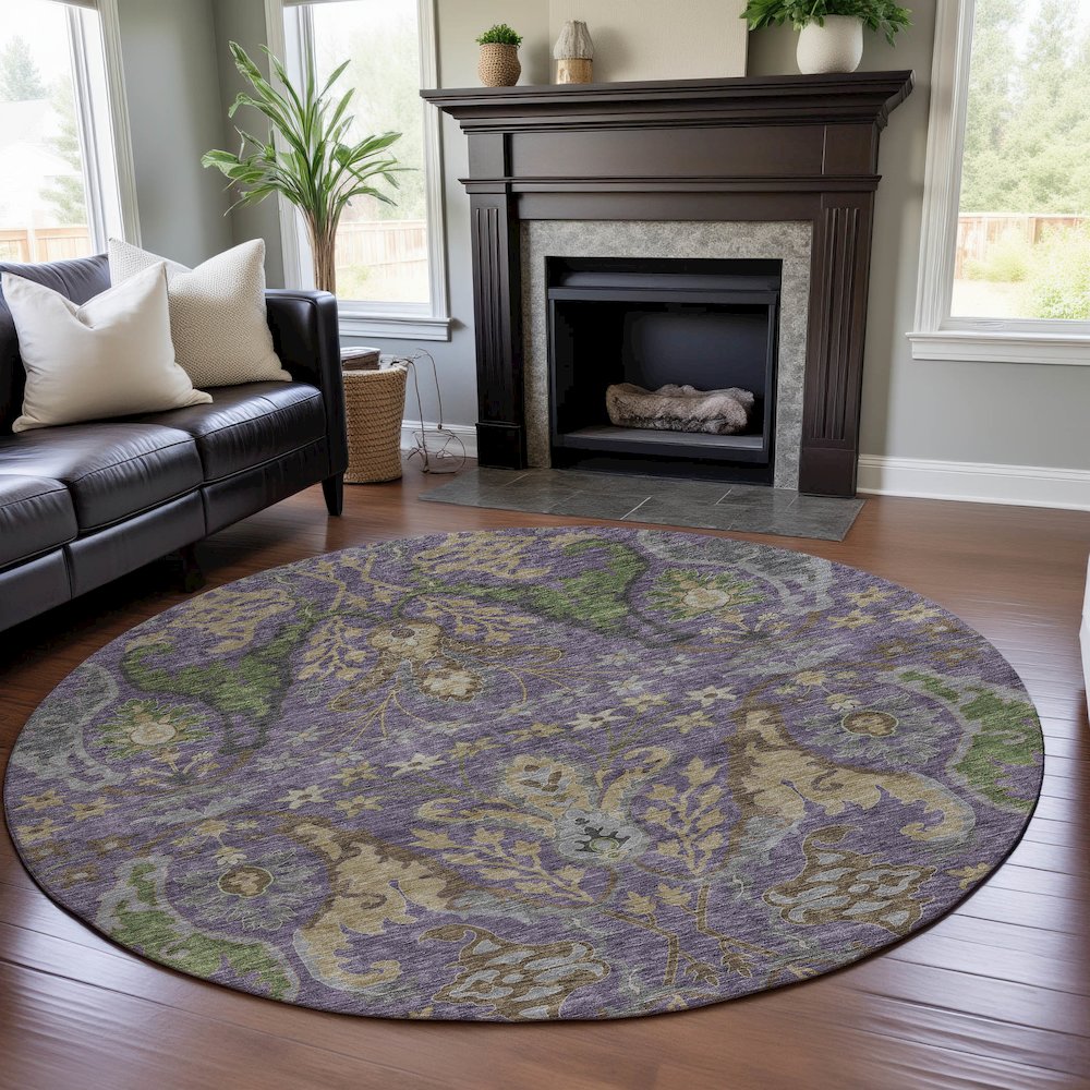 Premium Machine Washable Mayfield AMF1153 Purple 8' x 8' Round Rug. Picture 5