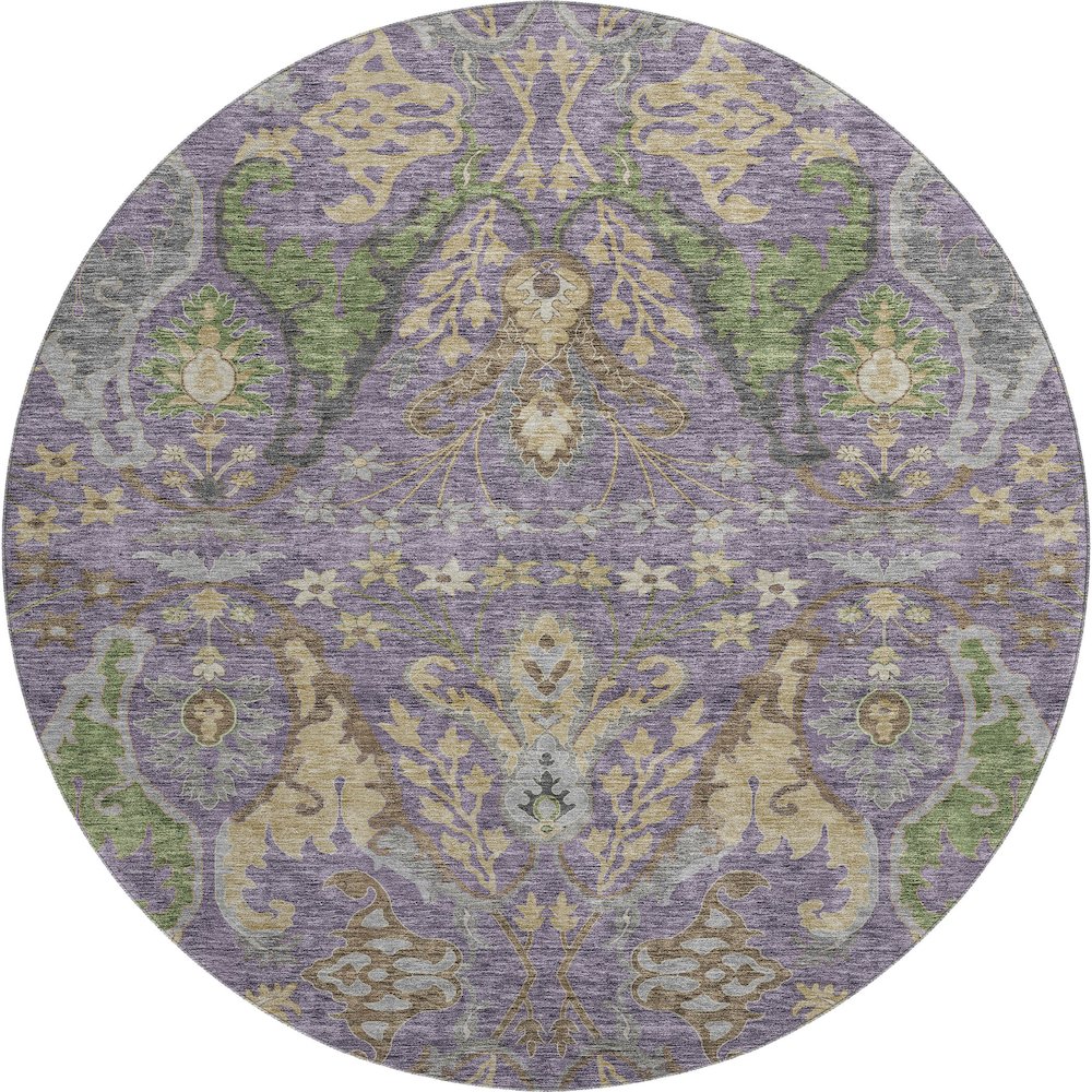 Premium Machine Washable Mayfield AMF1153 Purple 8' x 8' Round Rug. Picture 1