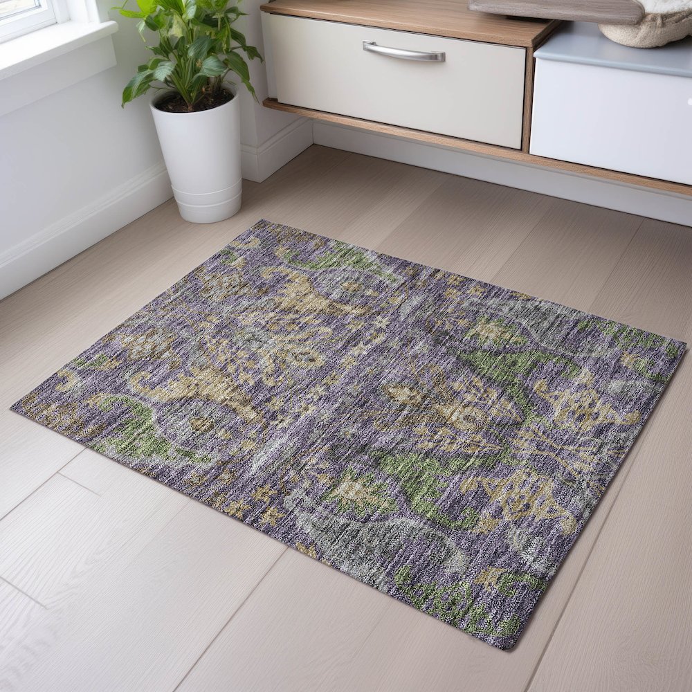 Premium Machine Washable Mayfield AMF1153 Purple 1'8" x 2'6" Rug. Picture 5