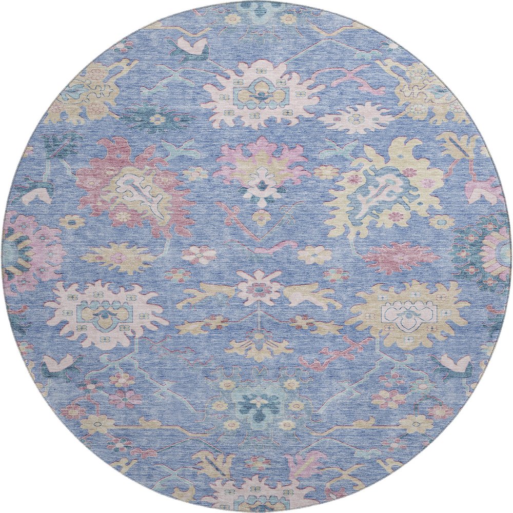 Premium Machine Washable Mayfield AMF1154 Blue 8' x 8' Round Rug. Picture 1
