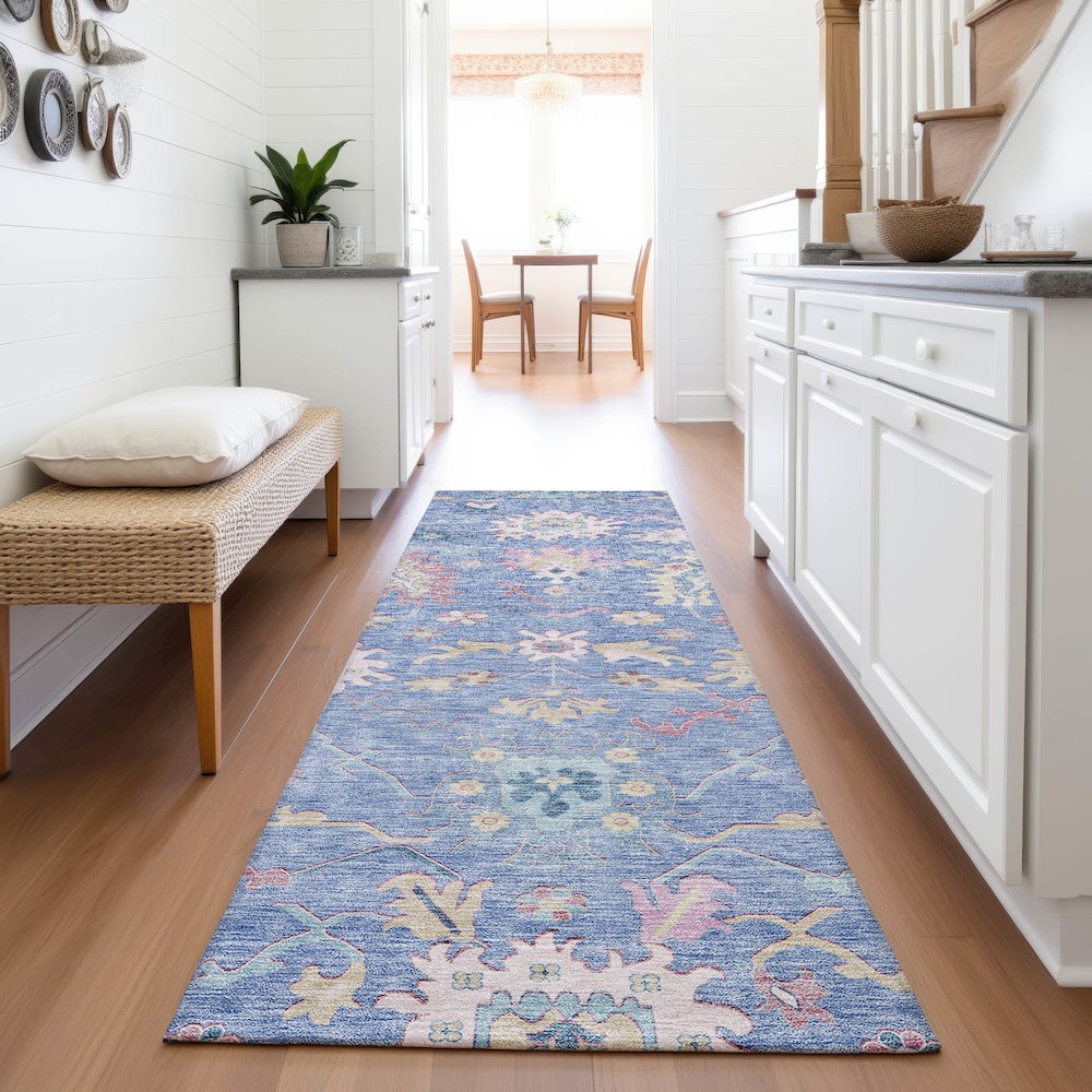 Premium Machine Washable Mayfield AMF1154 Blue 2'3" x 7'6" Runner Rug. Picture 5