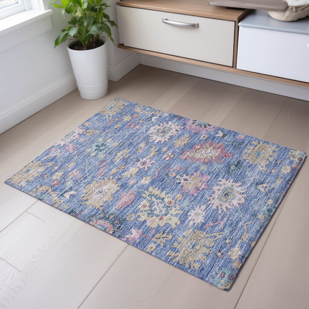 Premium Machine Washable Mayfield AMF1154 Blue 1'8" x 2'6" Rug. Picture 5