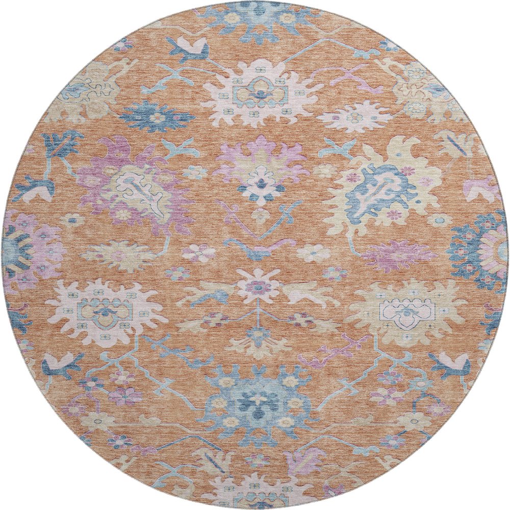 Premium Machine Washable Mayfield AMF1154 Orange 8' x 8' Round Rug. Picture 1