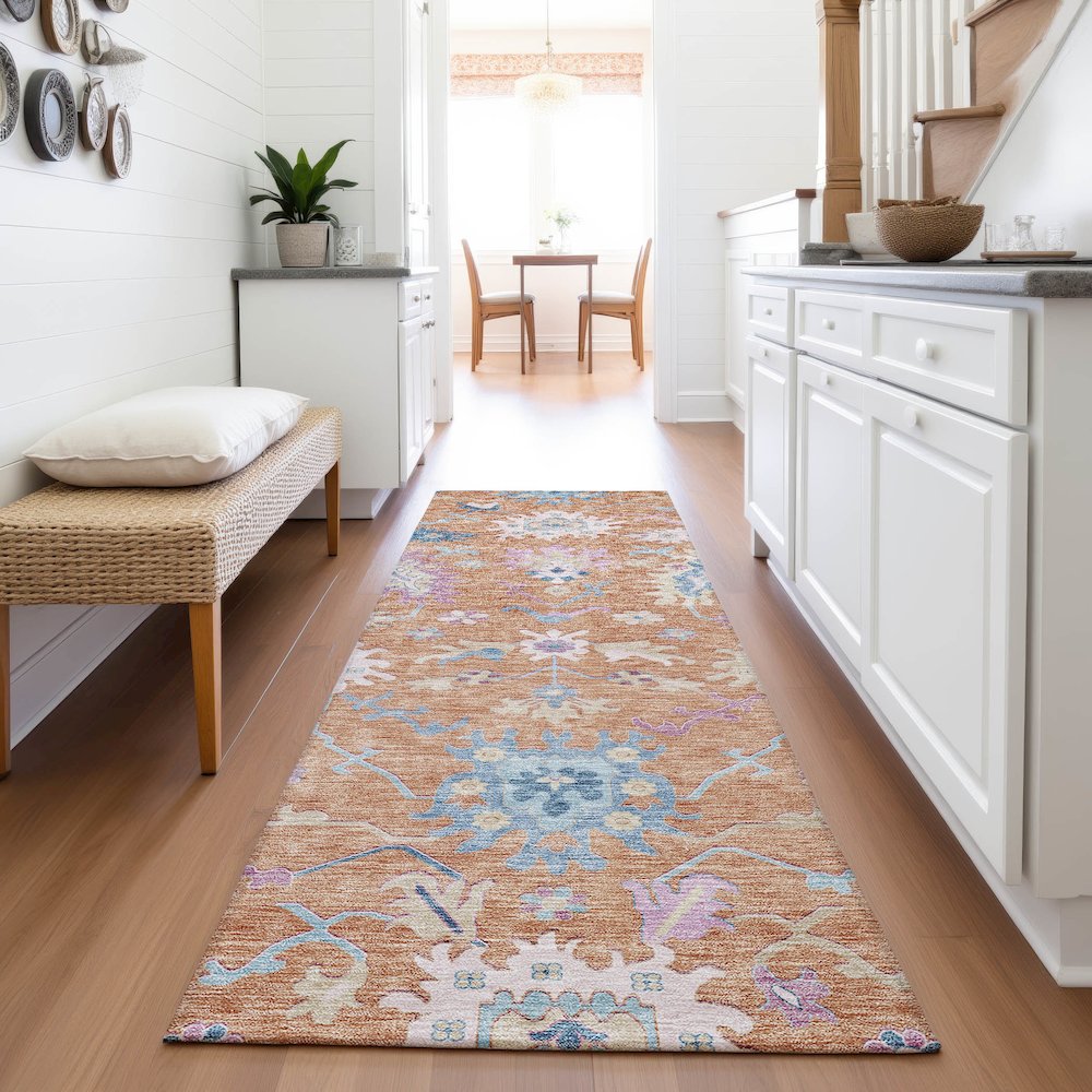 Premium Machine Washable Mayfield AMF1154 Orange 2'3" x 7'6" Runner Rug. Picture 5