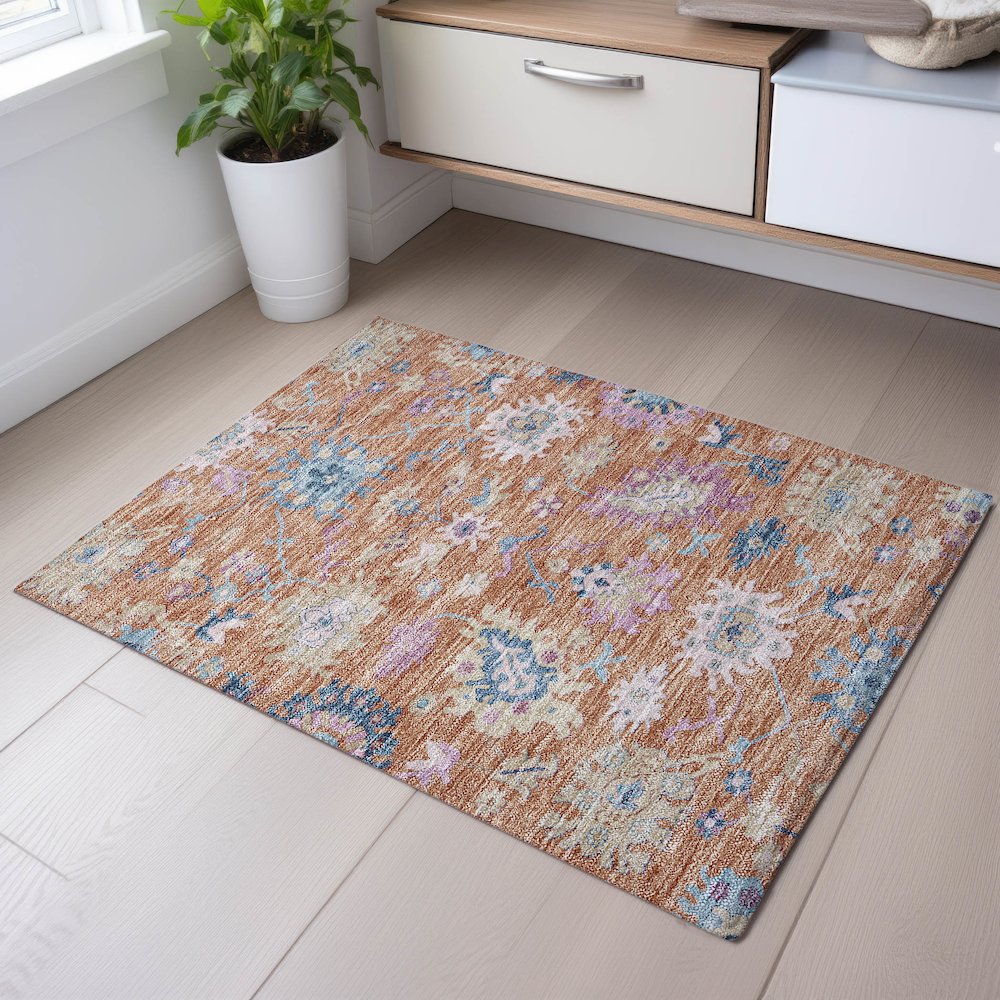 Premium Machine Washable Mayfield AMF1154 Orange 1'8" x 2'6" Rug. Picture 5