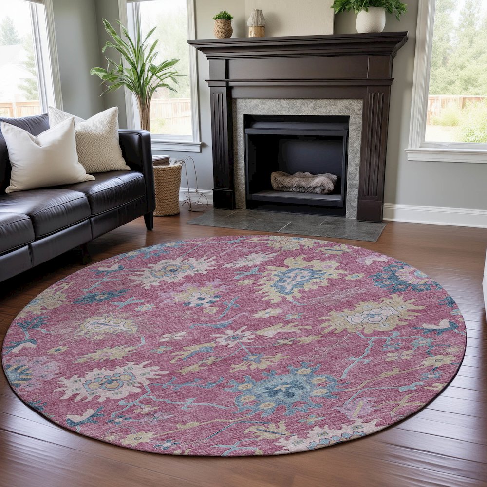 Premium Machine Washable Mayfield AMF1154 Pink 8' x 8' Round Rug. Picture 5