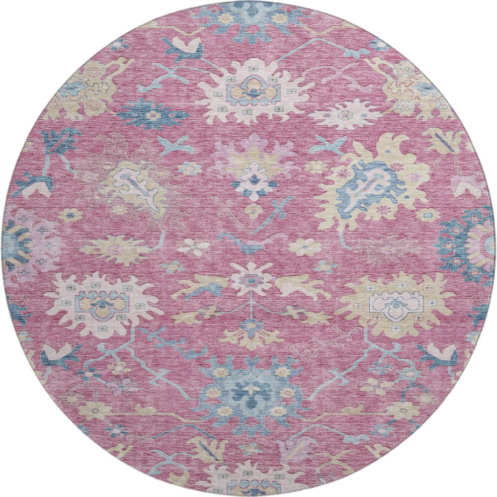 Premium Machine Washable Mayfield AMF1154 Pink 8' x 8' Round Rug. Picture 1