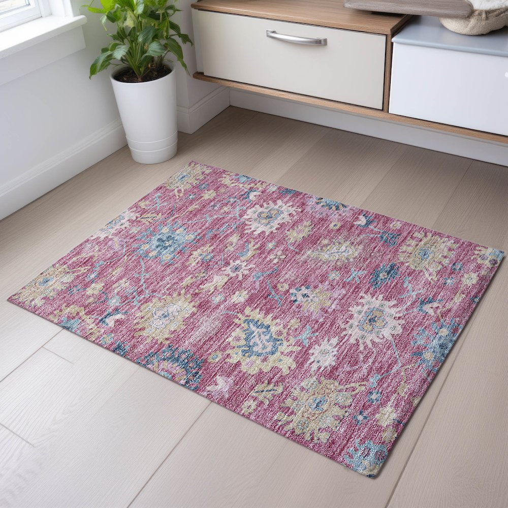 Premium Machine Washable Mayfield AMF1154 Pink 1'8" x 2'6" Rug. Picture 5