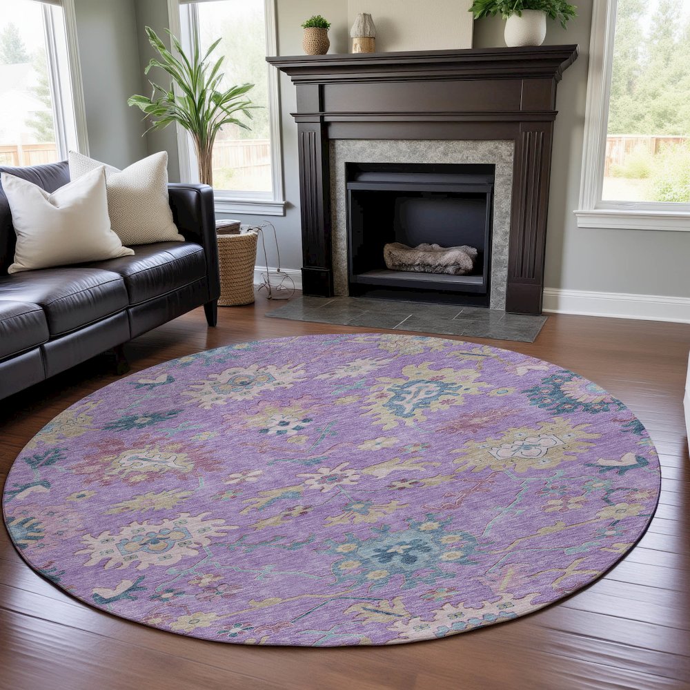 Premium Machine Washable Mayfield AMF1154 Purple 8' x 8' Round Rug. Picture 5
