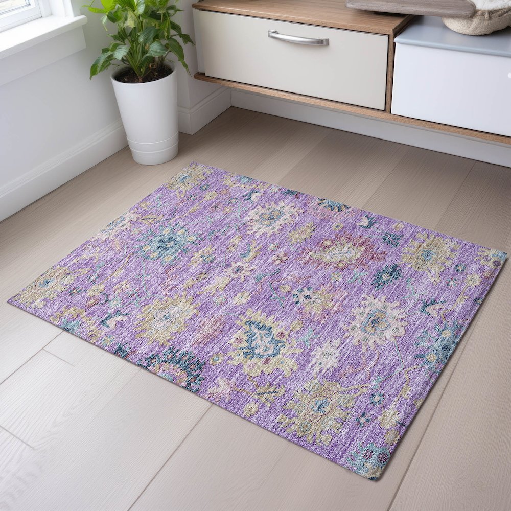 Premium Machine Washable Mayfield AMF1154 Purple 1'8" x 2'6" Rug. Picture 5