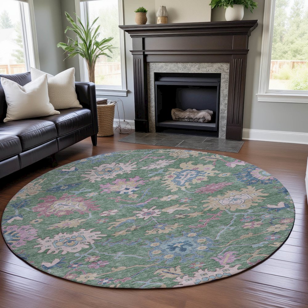 Premium Machine Washable Mayfield AMF1154 Sage 8' x 8' Round Rug. Picture 5