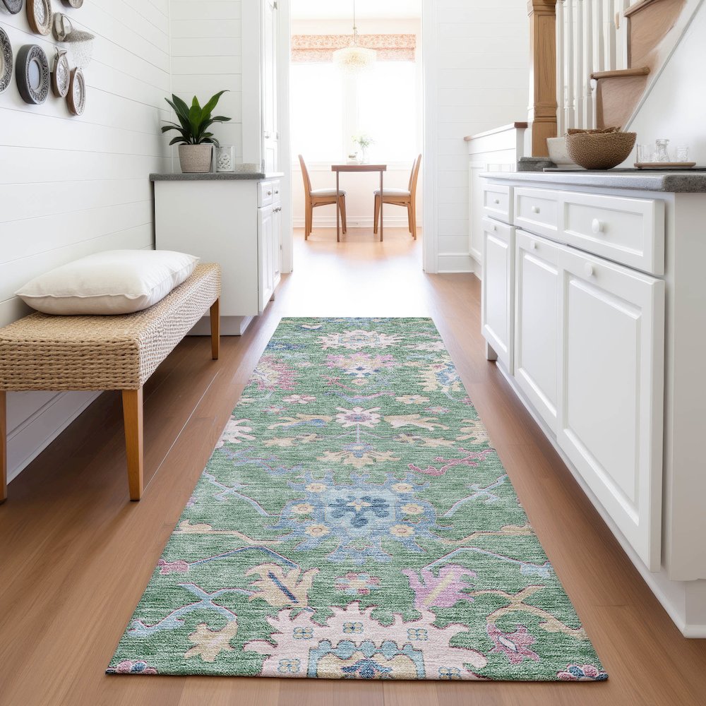 Premium Machine Washable Mayfield AMF1154 Sage 2'3" x 7'6" Runner Rug. Picture 5